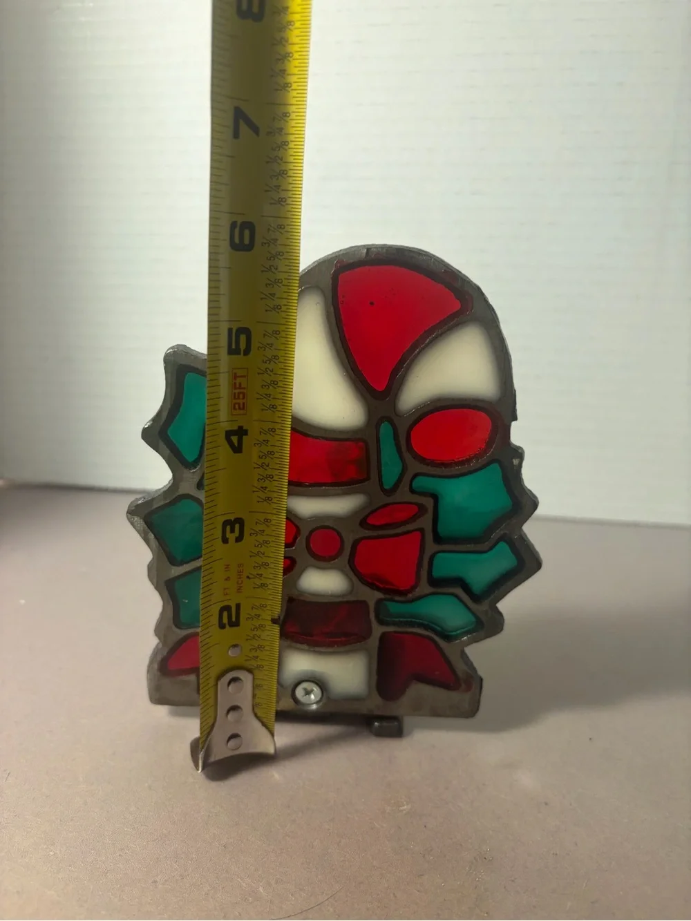 Holiday Stained Glass Candy Cane and Bow Decorative Accent - Red, Green, White